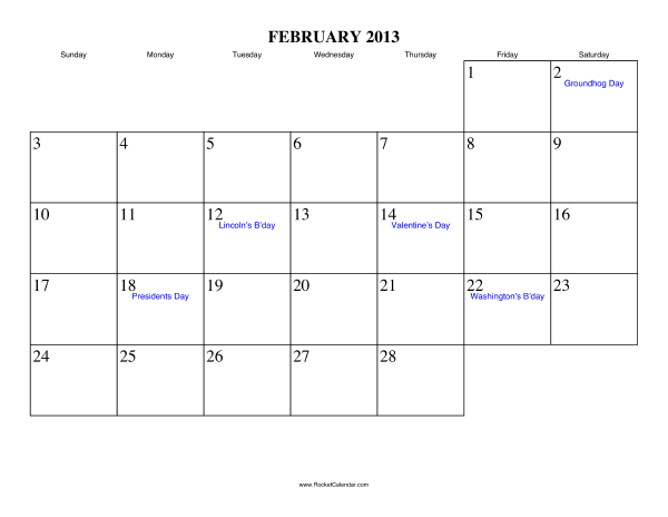 February 2013 Calendar