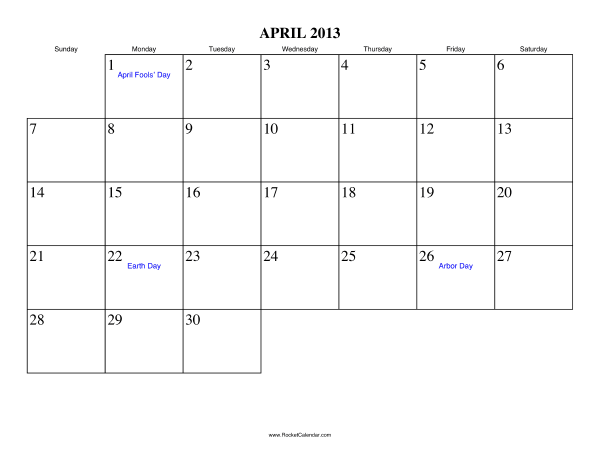 April 2013 Calendar