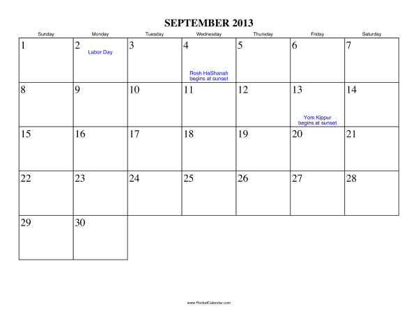 September 2013 Calendar