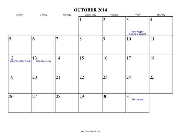 October 2014 Calendar