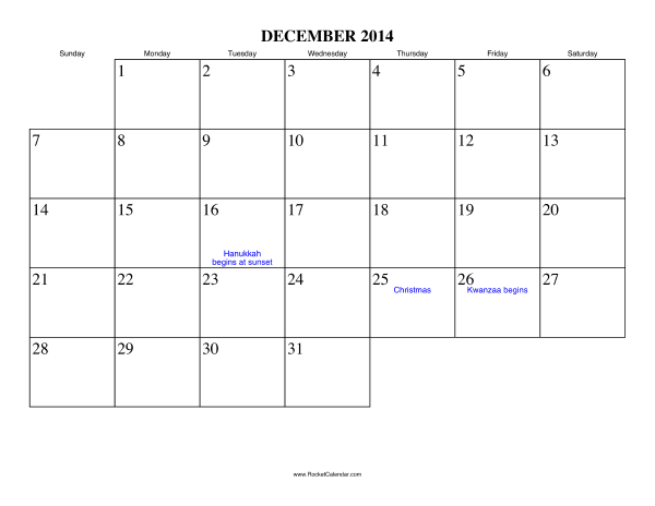 December 2014 Calendar