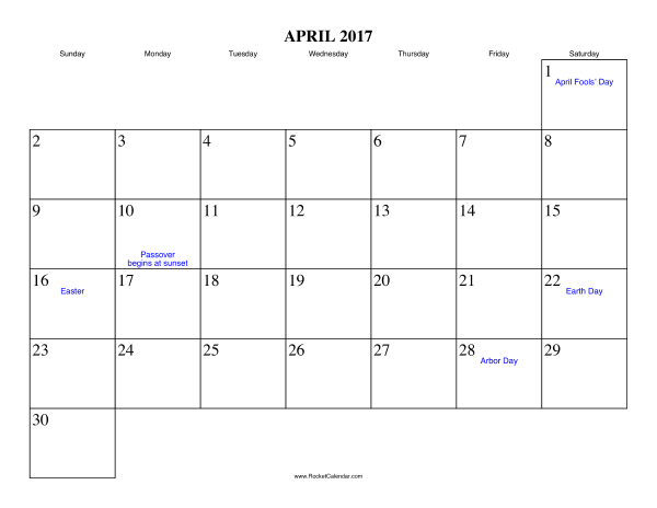 April 2017 Calendar