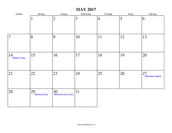 May 2017 Calendar