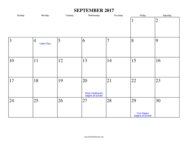 September 2017 Calendar