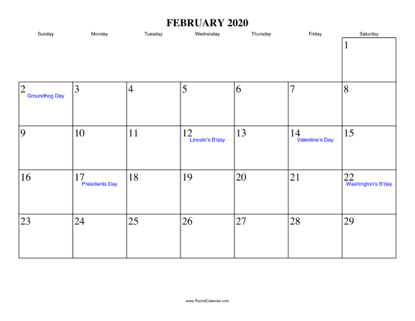 February 2020 Calendar