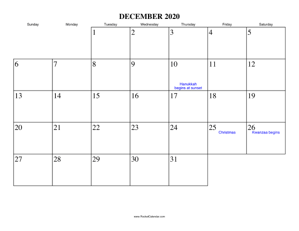 December 2020 Calendar