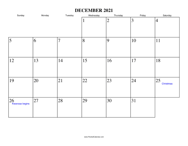 December 2021 Calendar