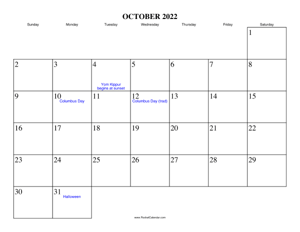 October 2022 Calendar