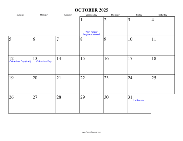October 2025 Calendar