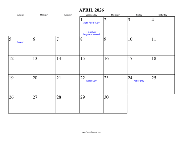 April 2026 Calendar