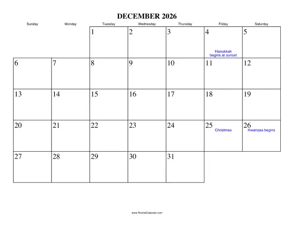 December 2026 Calendar