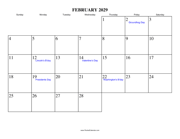 February 2029 Calendar February 2029 Calendar