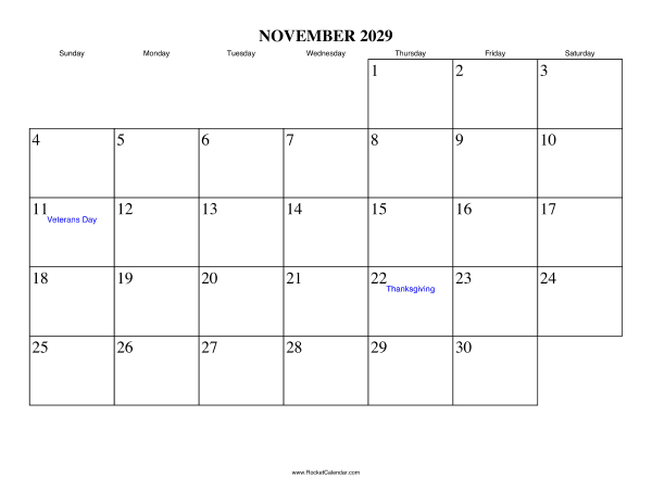 November 2029 Calendar