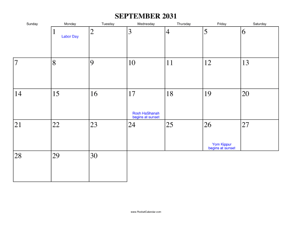 September 2031 Calendar September 2031 Calendar