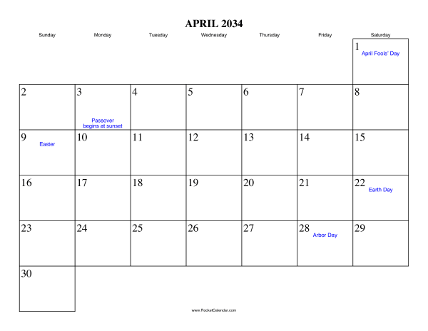 April 2034 Calendar April 2034 Calendar