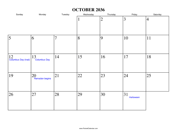October 2036 Calendar