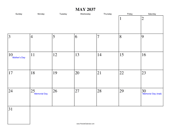May 2037 Calendar