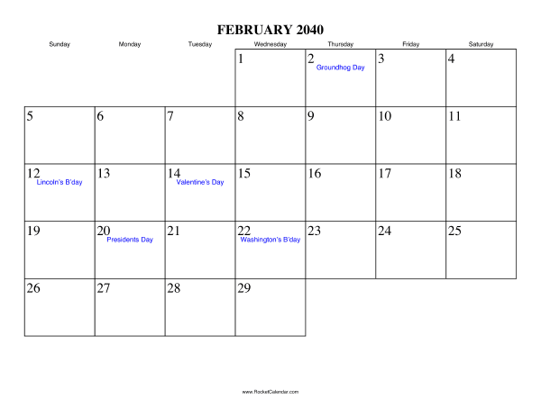 February 2040 Calendar