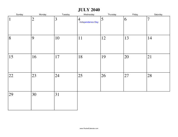 July 2040 Calendar