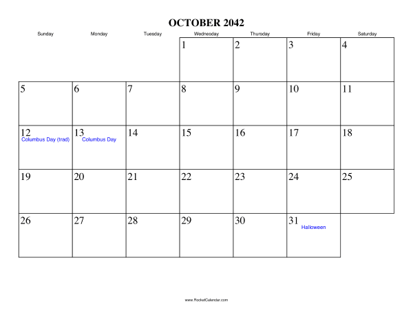 October 2042 Calendar