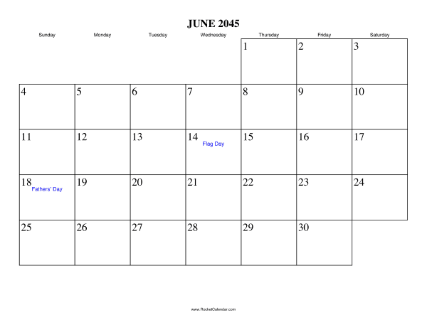 June 2045 Calendar