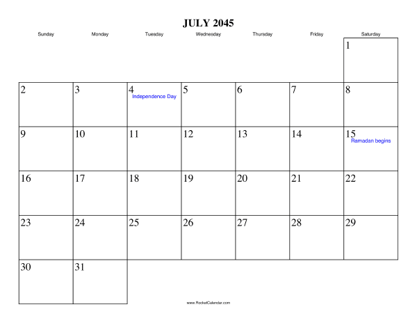 July 2045 Calendar
