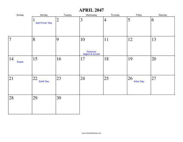 April 2047 Calendar