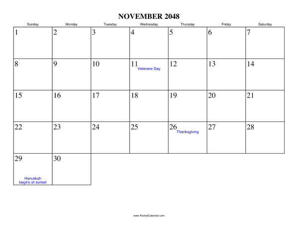 November 2048 Calendar