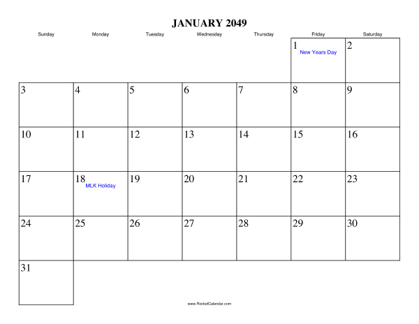 January 2049 Calendar