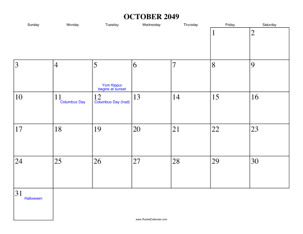 October 2049 Calendar
