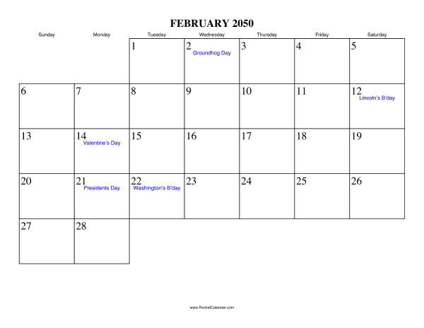 February 2050 Calendar