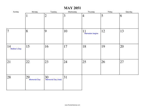 May 2051 Calendar