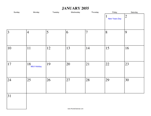 January 2055 Calendar