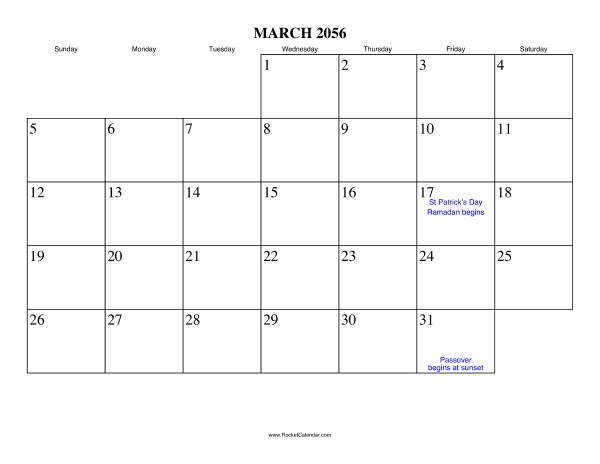 March 2056 Calendar