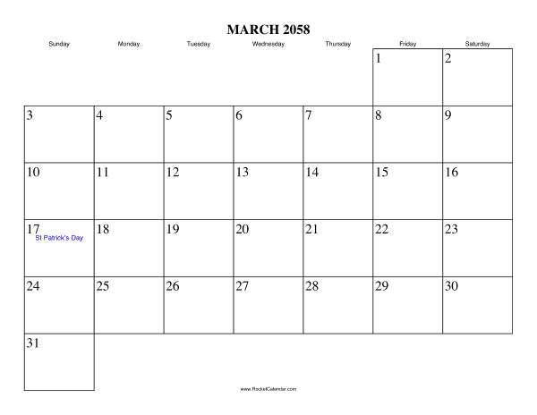 March 2058 Calendar
