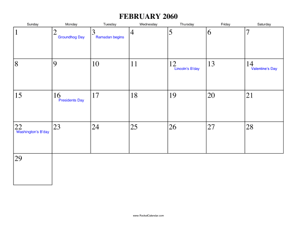 February 2060 Calendar