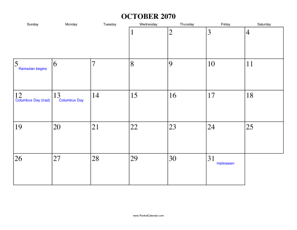 October 2070 Calendar