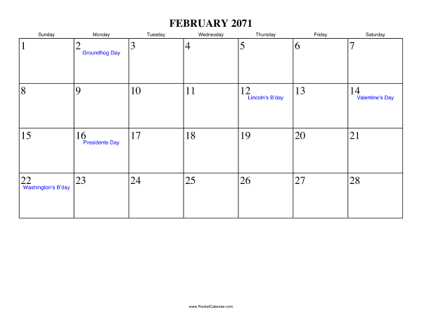 February 2071 Calendar