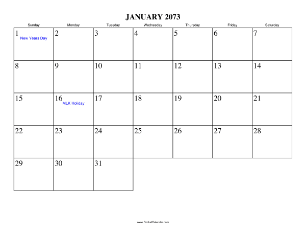 January 2073 Calendar