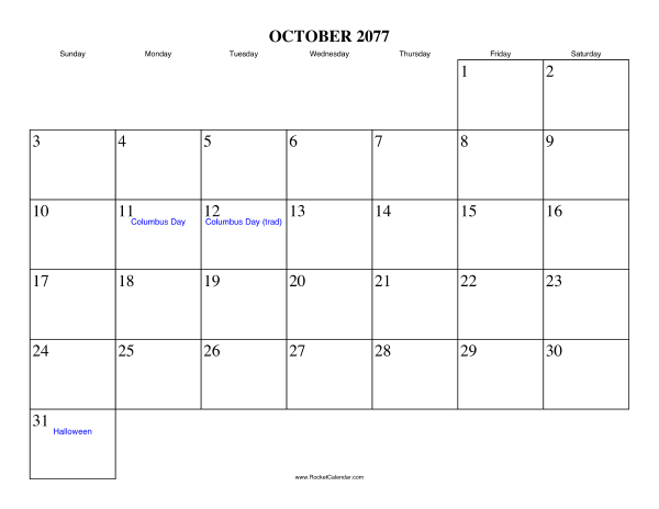 October 2077 Calendar