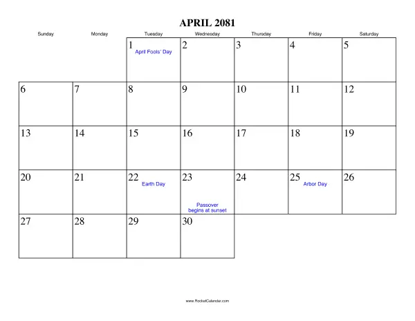 April 2081 Calendar