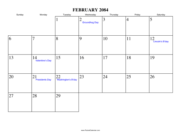 February 2084 Calendar