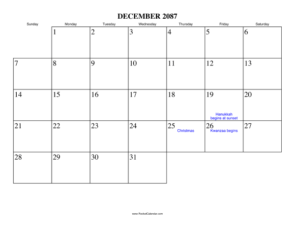 December 2087 Calendar