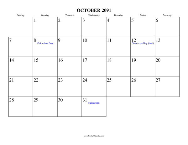October 2091 Calendar