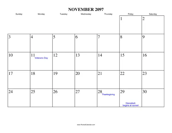 November 2097 Calendar